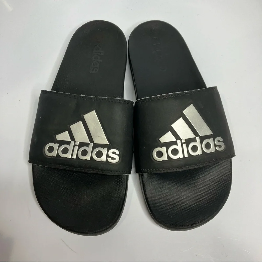 Adidas black & silver Adilette‎ slides size 9